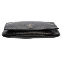 Pre Owned Carolina Herrera Black Leather Flap Chain Shoulder Bag