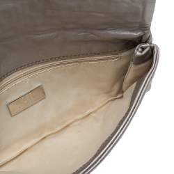 Pre Owned Carolina Herrera Grey Monogram Leather Flap Clutch