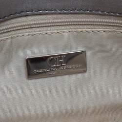 Pre Owned Carolina Herrera Grey Monogram Leather Flap Clutch