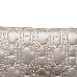 Pre Owned Carolina Herrera Grey Monogram Leather Flap Clutch