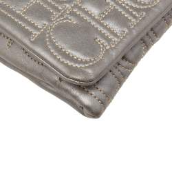Pre Owned Carolina Herrera Grey Monogram Leather Flap Clutch