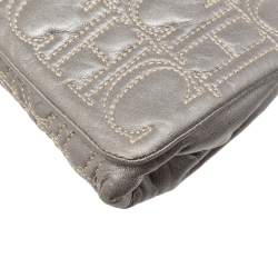 Pre Owned Carolina Herrera Grey Monogram Leather Flap Clutch