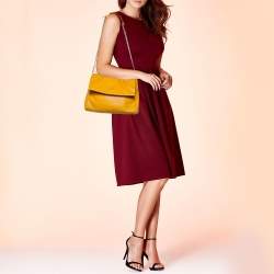 Pre Owned Carolina Herrera Yellow Leather Minuetto Flap Top Handle Bag