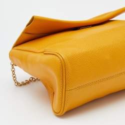 Pre Owned Carolina Herrera Yellow Leather Minuetto Flap Top Handle Bag