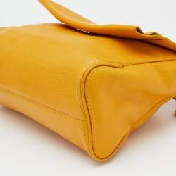 Pre Owned Carolina Herrera Yellow Leather Minuetto Flap Top Handle Bag