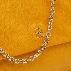 Pre Owned Carolina Herrera Yellow Leather Minuetto Flap Top Handle Bag