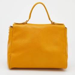 Pre Owned Carolina Herrera Yellow Leather Minuetto Flap Top Handle Bag