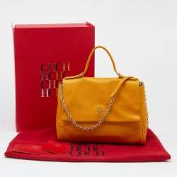 Pre Owned Carolina Herrera Yellow Leather Minuetto Flap Top Handle Bag