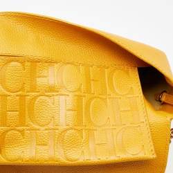 Pre Owned Carolina Herrera Yellow Leather Minuetto Flap Top Handle Bag