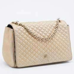 Pre Owned CH Carolina Herrera Metallic Gold Quilted Leather Flap Chain Shoulder Bag