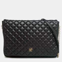 Pre Owned Carolina Herrera Black Quilted Leather Flap Chain Shoulder Bag