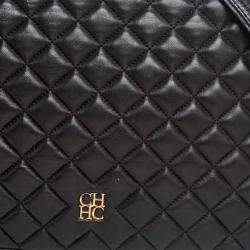 Pre Owned Carolina Herrera Black Quilted Leather Flap Chain Shoulder Bag