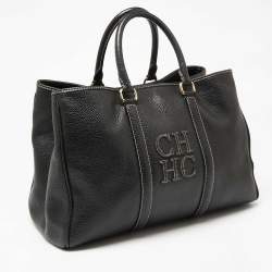 Carolina Herrera Black Leather Large Matteo Tote