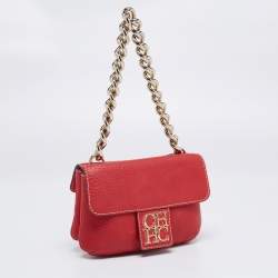 Pre Owned Carolina Herrera Red Leather Flap Shoulder Bag