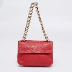 Pre Owned Carolina Herrera Red Leather Flap Shoulder Bag