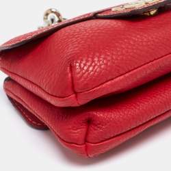 Pre Owned Carolina Herrera Red Leather Flap Shoulder Bag