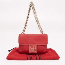 Pre Owned Carolina Herrera Red Leather Flap Shoulder Bag