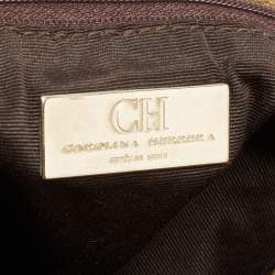 Pre Owned Carolina Herrera Metallic Bronze Embossed Leather Bow Bucket Shoulder Bag