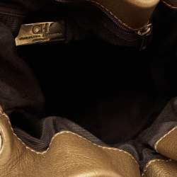 Pre Owned Carolina Herrera Metallic Bronze Embossed Leather Bow Bucket Shoulder Bag