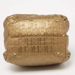 Pre Owned Carolina Herrera Metallic Bronze Embossed Leather Bow Bucket Shoulder Bag