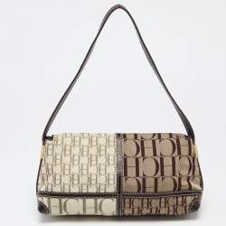 Pre Owned Carolina Herrera Brown/Beige Monogram Canvas and Leather Shoulder Bag