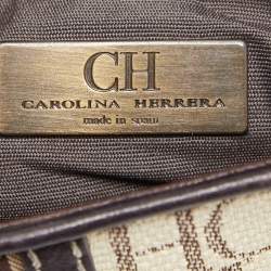Pre Owned Carolina Herrera Brown/Beige Monogram Canvas and Leather Shoulder Bag