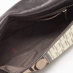 Pre Owned Carolina Herrera Brown/Beige Monogram Canvas and Leather Shoulder Bag