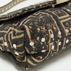 Pre Owned CH Carolina Herrera Black/Beige Embroidered Canvas Monogram Baguette Bag