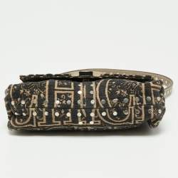 Pre Owned CH Carolina Herrera Black/Beige Embroidered Canvas Monogram Baguette Bag