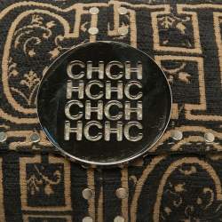 Pre Owned CH Carolina Herrera Black/Beige Embroidered Canvas Monogram Baguette Bag