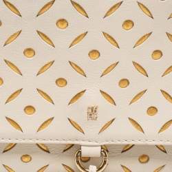 Pre Owned Carolina Herrera Off White/Gold Laser Cut Leather Tassel Clutch