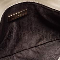 Pre Owned Carolina Herrera Off White/Gold Laser Cut Leather Tassel Clutch