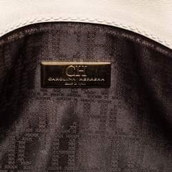 Pre Owned Carolina Herrera Off White/Gold Laser Cut Leather Tassel Clutch