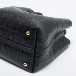 Pre Owned Carolina Herrera Black Monogram Embossed Leather Small Matryoshka Locked Tote