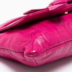 Pre Owned Carolina Herrera Fuchsia Monogram Leather Audrey Shoulder Bag