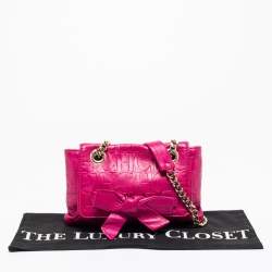 Pre Owned Carolina Herrera Fuchsia Monogram Leather Audrey Shoulder Bag
