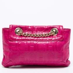 Pre Owned Carolina Herrera Fuchsia Monogram Leather Audrey Shoulder Bag