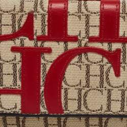 Pre Owned Carolina Herrera Beige/Red Caracas Canvas And Leather Trifold Wallet