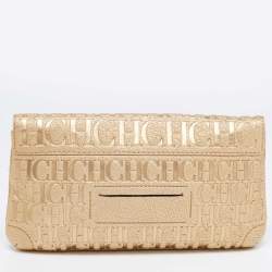 Pre Owned CH Caroline Herrera Gold Leather Bow Clutch
