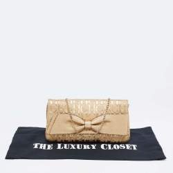 Pre Owned CH Caroline Herrera Gold Leather Bow Clutch