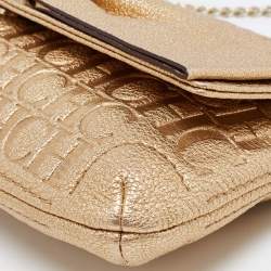 Pre Owned CH Caroline Herrera Gold Leather Bow Clutch
