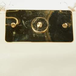 Pre Owned Carolina Herrera Beige/white Tweed and Leather Pearl Embellished Shoulder Bag