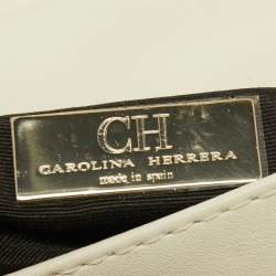Pre Owned Carolina Herrera Beige/white Tweed and Leather Pearl Embellished Shoulder Bag