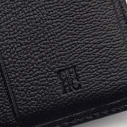 Pre Owned Carolina Herrera Black Monogram Embossed Leather French Compact Wallet