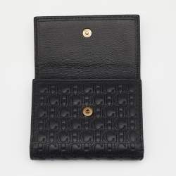Pre Owned Carolina Herrera Black Monogram Embossed Leather French Compact Wallet