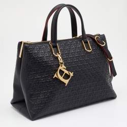 Pre Owned CH Carolina Herrera Black Embossed Leather Duchess Tote
