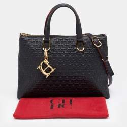 Pre Owned CH Carolina Herrera Black Embossed Leather Duchess Tote