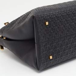 Pre Owned CH Carolina Herrera Black Embossed Leather Duchess Tote