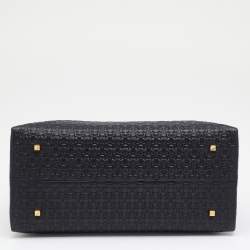 Pre Owned CH Carolina Herrera Black Embossed Leather Duchess Tote