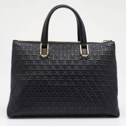 Pre Owned CH Carolina Herrera Black Embossed Leather Duchess Tote